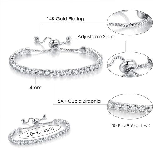 Double Fair 2 Pcs Tennis Bracelets for Women 14K Gold Plated AAA+ Cubic Zirconia CZ Diamond Classic Adjustable Slider Bracelet Fashion Jewelry Wedding Gift Size 6.5-7.5 Inch in Saudi Arabia