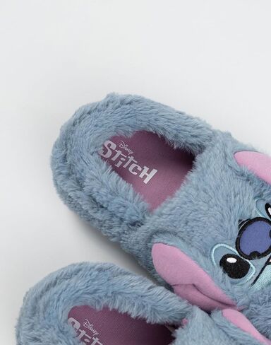 Disney Lilo & Stitch Girls Blue Slip On Loafer Slippers | Fluffy Character Face Indoor Lounging Footwear in Saudi Arabia