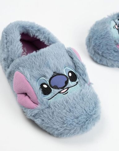 Disney Lilo & Stitch Girls Blue Slip On Loafer Slippers | Fluffy Character Face Indoor Lounging Footwear in Saudi Arabia
