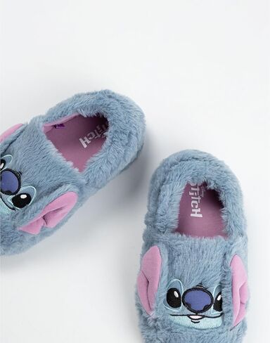 Disney Lilo & Stitch Girls Blue Slip On Loafer Slippers | Fluffy Character Face Indoor Lounging Footwear in Saudi Arabia