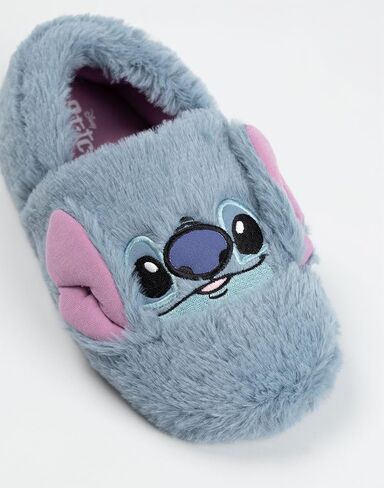 Disney Lilo & Stitch Girls Blue Slip On Loafer Slippers | Fluffy Character Face Indoor Lounging Footwear in Saudi Arabia
