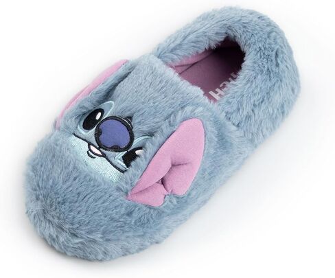 Disney Lilo & Stitch Girls Blue Slip On Loafer Slippers | Fluffy Character Face Indoor Lounging Footwear in Saudi Arabia