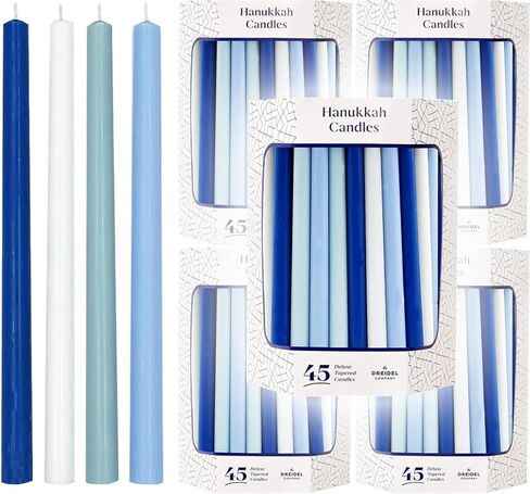 Pastel Blue & White Deluxe Tapered Hanukkah Menorah Candles for All 8 Nights of Chanukah, 45 Minute Burn Time in Saudi Arabia