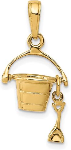 10k Yellow Gold Charm Pendant with Detailed Sand Bucket and Shovel for Necklace or Bracelet, Beach Themed Jewelry for Women or Unisex, Ocean Travel Summer Pendant, Vacation Keepsake Charm in Saudi Arabia
