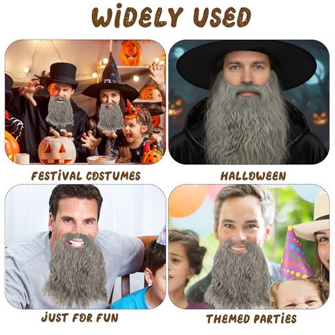 Grey Beard Wig, 12 in Long Curly Wizard Beard with Elastic Band, Old Man Fake Costume Beards for Theater Cosplay, Dress up Fun, Halloween and Christmas Party in Saudi Arabia