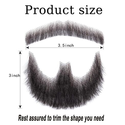 Fake Beard 100% Human Hair Full Hand Tide Lace Fake Mustache Costume Fake Facial Hair Goatee Black Color Realistic Beard for Halloween Costume Dresing Cosplay or Party (Black) in Saudi Arabia