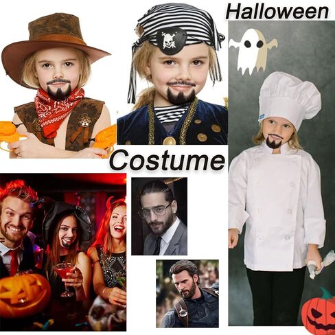 Fake Beard 100% Human Hair Full Hand Tide Lace Fake Mustache Costume Fake Facial Hair Goatee Black Color Realistic Beard for Halloween Costume Dresing Cosplay or Party (Black) in Saudi Arabia