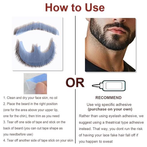 Fake Beard 100% Human Hair Full Hand Tide Lace Fake Mustache Costume Fake Facial Hair Goatee Black Color Realistic Beard for Halloween Costume Dresing Cosplay or Party (Black) in Saudi Arabia