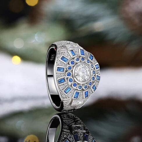 Mens Lab-Created Moissanite Center Stone with Blue Spinel Accents Wedding Band 925 Sterling Silver Engagement Ring Size 7-14 in Saudi Arabia