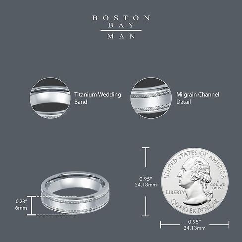 Boston Bay Diamonds Silver Titanium Unisex Comfort Fit Mens Wedding Band or Fashion Ring - 6mm - Choice of Style in Saudi Arabia