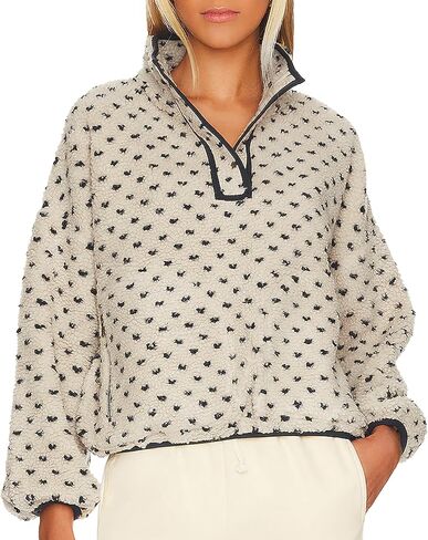 Hixiaohe Fleece Sweatshirt for Women Winter Long Sleeve High Neck Fuzzy Sherpa Pullover Jacket Warm Outerwear with Pockets in Saudi Arabia