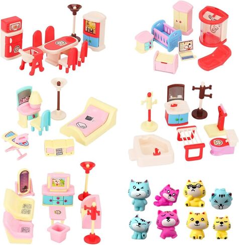 50 Pack Kids Little Dollhouse Furniture Set Toys House Big Dreams for Baby Children Girls Boys Age 3+,Miniature Accessories Educational Pretend Play Toys for Toddler in Saudi Arabia