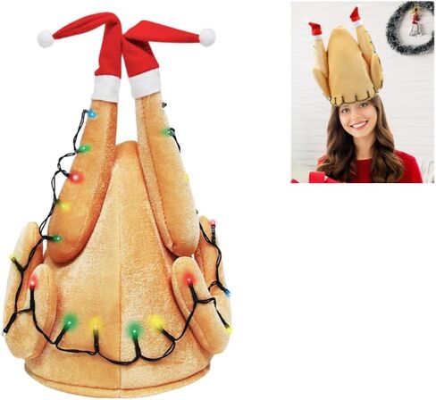 قبعة عيد الميلاد تركيا مع أضواء LED، قبعات مضحكة للبالغين تركيا أغطية الرأس لحفلة عيد الميلاد in Kuwait
