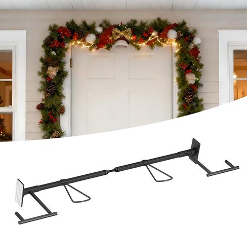 ELYKEN Garland Hanger for Front Door Frame, Adjustable Fits 31.5"- 43.3" Doors, Heavy-Duty Christmas Decoration Garland Holder for Wreaths, No Nails or Screws, No Door Damage, Black in Saudi Arabia