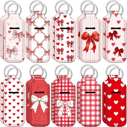 Ctosree 20 Pcs Valentine's Day Team Gifts Bulk Coquette Bow Lipstick Holder Keychain Bulk Valentines Birthday Party Favor(Red,Valentine) in Saudi Arabia
