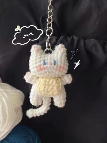 Crochet White Kitty Bag Charm - Cute Kawaii Keychain | Cat Bag Accessories | Crochet Keychains for Girls in Kuwait