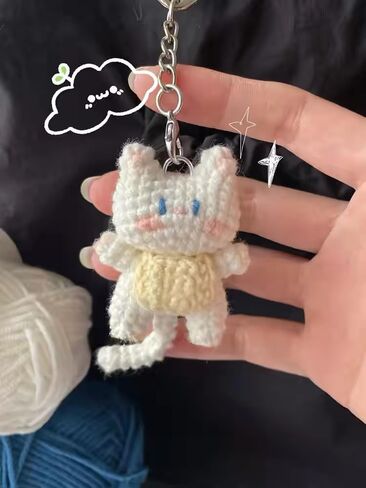 Crochet White Kitty Bag Charm - Cute Kawaii Keychain | Cat Bag Accessories | Crochet Keychains for Girls in Kuwait