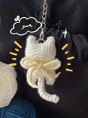 Crochet White Kitty Bag Charm - Cute Kawaii Keychain | Cat Bag Accessories | Crochet Keychains for Girls in Kuwait
