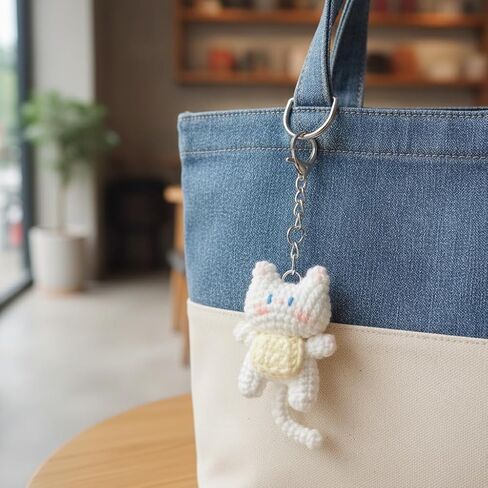 Crochet White Kitty Bag Charm - Cute Kawaii Keychain | Cat Bag Accessories | Crochet Keychains for Girls in Kuwait