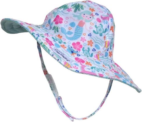 Flap Happy Girls' Toddler UPF 50+ Summer Splash Swim Hat, White, Medium in Kuwait