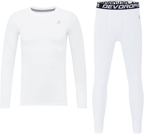 DEVOROPA Youth Boys Compression Shirts & Pants Kids Long Sleeve Undershirts Sports Leggings Athletic Base Layer Tights Set in Saudi Arabia