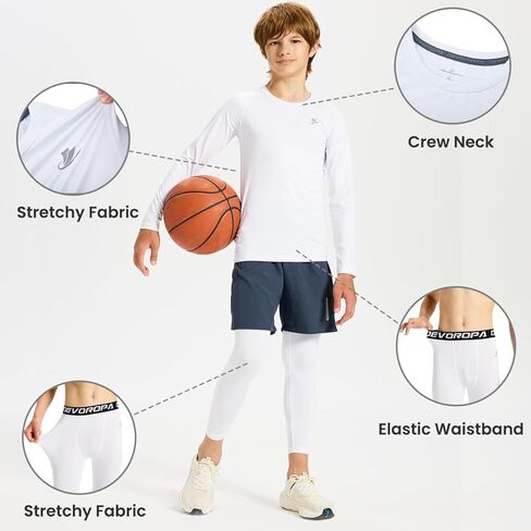 DEVOROPA Youth Boys Compression Shirts & Pants Kids Long Sleeve Undershirts Sports Leggings Athletic Base Layer Tights Set in Saudi Arabia