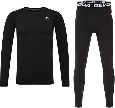 DEVOROPA Youth Boys Compression Shirts & Pants Kids Long Sleeve Undershirts Sports Leggings Athletic Base Layer Tights Set in Saudi Arabia