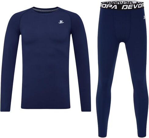 DEVOROPA Youth Boys Compression Shirts & Pants Kids Long Sleeve Undershirts Sports Leggings Athletic Base Layer Tights Set in Saudi Arabia