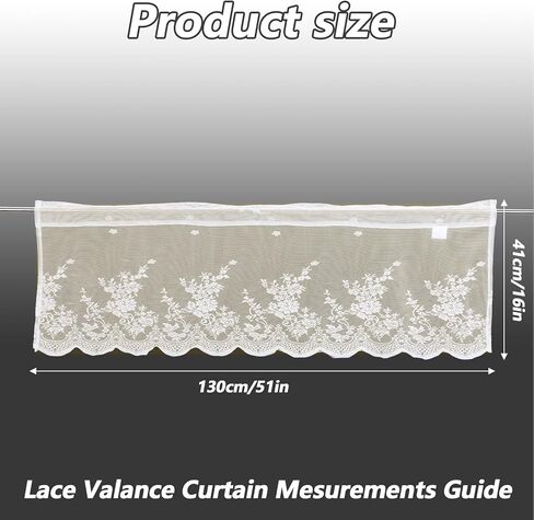 Lace Valances for Windows, Window Toppers Valances Short Curtain Vintage Cream Sheer Valance Over Sink for Kitchen Half Window Bathroom Decoration Rod Pocket 51x16 inches 1 Pane(Beige) in Saudi Arabia