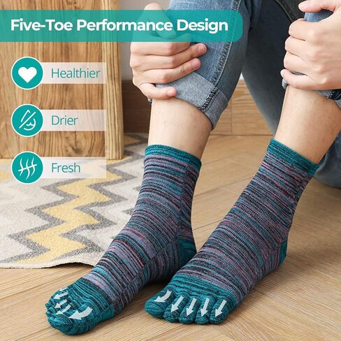 Men’s Toe Socks – Cotton Retro Style Five Finger Socks US 7–12, Moisture-Wicking & Breathable Crew Socks in Saudi Arabia