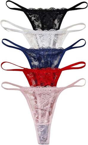 SHENHE Women's 5 Pack Lace G-sting Thongs Low Rise Sexy T Back Thong Panties Underwear in Saudi Arabia