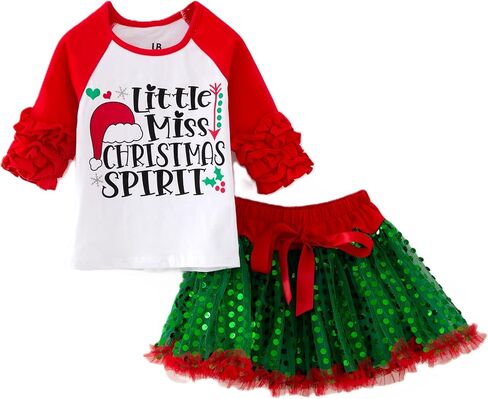 Girls 2 Piece Ruffled Sleeve Tulle Kids Toddler Skirt Set Dress Outfit in Kuwait