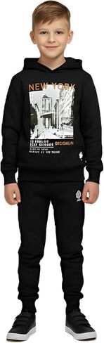 SAS Boys Black Hoodie Set | New York Downtown Streetwear Tracksuit | Kids Fleece 2-Piece Hoodie & Joggers Outfit Activewear in Saudi Arabia