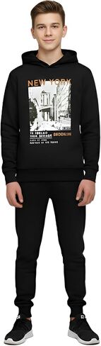 SAS Boys Black Hoodie Set | New York Downtown Streetwear Tracksuit | Kids Fleece 2-Piece Hoodie & Joggers Outfit Activewear in Saudi Arabia