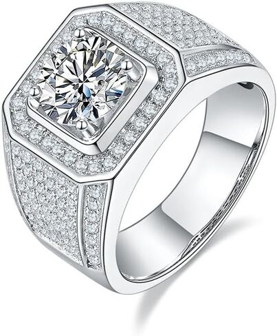 14K Gold Men's Wedding Rings,2 Carat Diamond Ring D-color VVS1,Luxuriously Studded Trendsetting Full Diamond Design,Father's Day Gift in Saudi Arabia