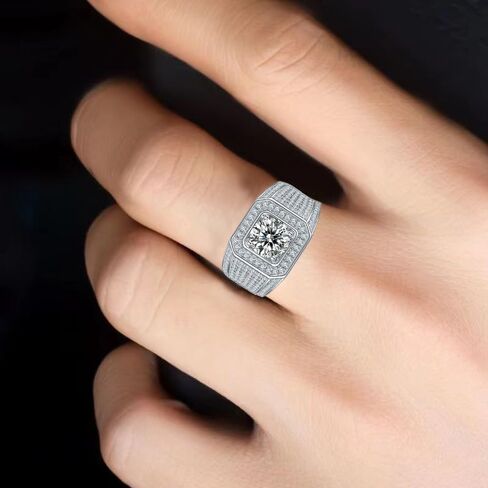 14K Gold Men's Wedding Rings,2 Carat Diamond Ring D-color VVS1,Luxuriously Studded Trendsetting Full Diamond Design,Father's Day Gift in Saudi Arabia