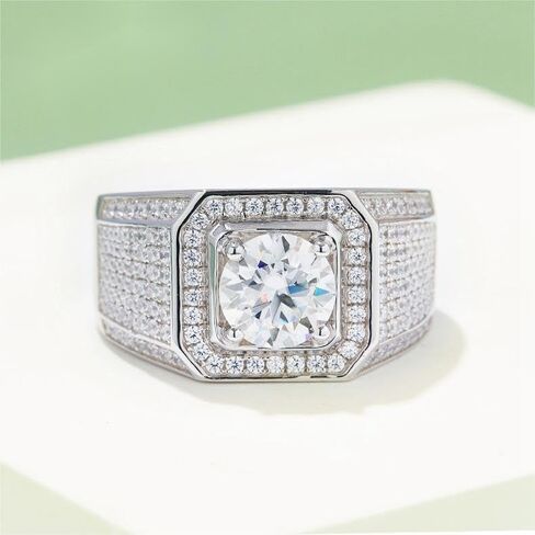 14K Gold Men's Wedding Rings,2 Carat Diamond Ring D-color VVS1,Luxuriously Studded Trendsetting Full Diamond Design,Father's Day Gift in Saudi Arabia
