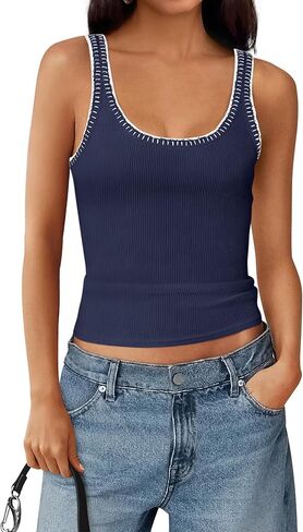 BTFBM Sleeveless Tops for Women 2026 Summer Scoop Neck Tank Stitch Ribbed Knit Sweater Vest Casual Beach Vacation Outfit in Saudi Arabia