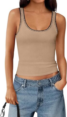 BTFBM Sleeveless Tops for Women 2026 Summer Scoop Neck Tank Stitch Ribbed Knit Sweater Vest Casual Beach Vacation Outfit in Saudi Arabia
