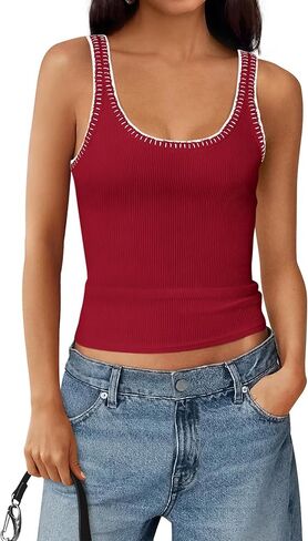 BTFBM Sleeveless Tops for Women 2026 Summer Scoop Neck Tank Stitch Ribbed Knit Sweater Vest Casual Beach Vacation Outfit in Saudi Arabia