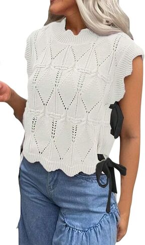 Verdusa Women's Coquette Bow Tie Sweater Vest Summer Sleeveless Crop Knit Tops in Saudi Arabia