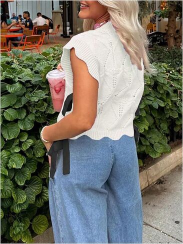 Verdusa Women's Coquette Bow Tie Sweater Vest Summer Sleeveless Crop Knit Tops in Saudi Arabia