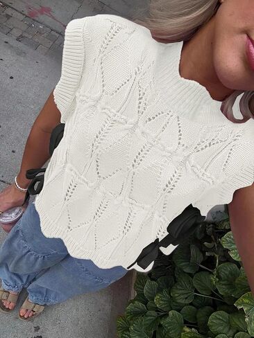 Verdusa Women's Coquette Bow Tie Sweater Vest Summer Sleeveless Crop Knit Tops in Saudi Arabia