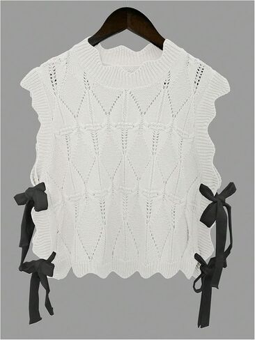 Verdusa Women's Coquette Bow Tie Sweater Vest Summer Sleeveless Crop Knit Tops in Saudi Arabia