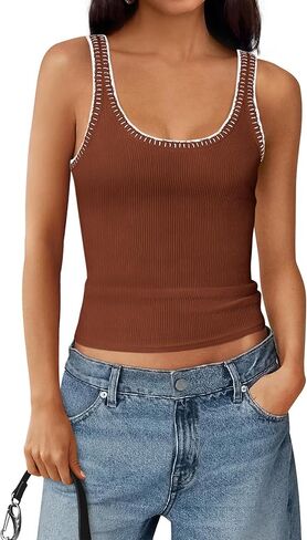 BTFBM Sleeveless Tops for Women 2026 Summer Scoop Neck Tank Stitch Ribbed Knit Sweater Vest Casual Beach Vacation Outfit in Saudi Arabia