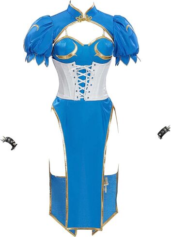زي تنكري نسائي مرخص رسميًا من Micotaku Street Fighter بقصة ضيقة من Chun-li in Kuwait