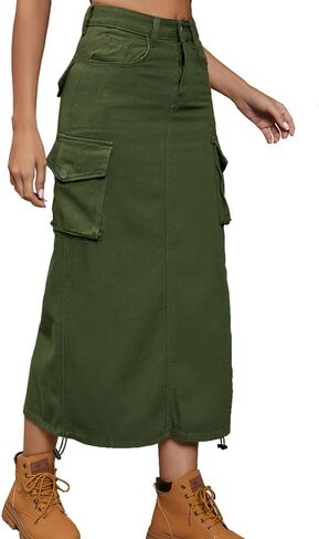 Cargo Skirt Jean Adjustable Casual A-Line Midi Long Denim Skirt in Saudi Arabia