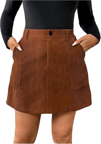 MakeMeChic Women's Plus Size Corduroy Mini Skirt High Waisted Zip Fly A Line Button Fall Winter Skirts in Saudi Arabia