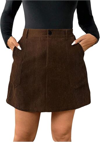 MakeMeChic Women's Plus Size Corduroy Mini Skirt High Waisted Zip Fly A Line Button Fall Winter Skirts in Saudi Arabia