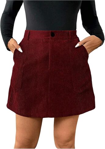 MakeMeChic Women's Plus Size Corduroy Mini Skirt High Waisted Zip Fly A Line Button Fall Winter Skirts in Saudi Arabia